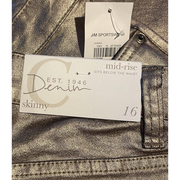 NWT EST 1946 DENIM Gold Metalic Skinny Mid-Rise Pants Women's Size 16 - Picture 6 of 8
